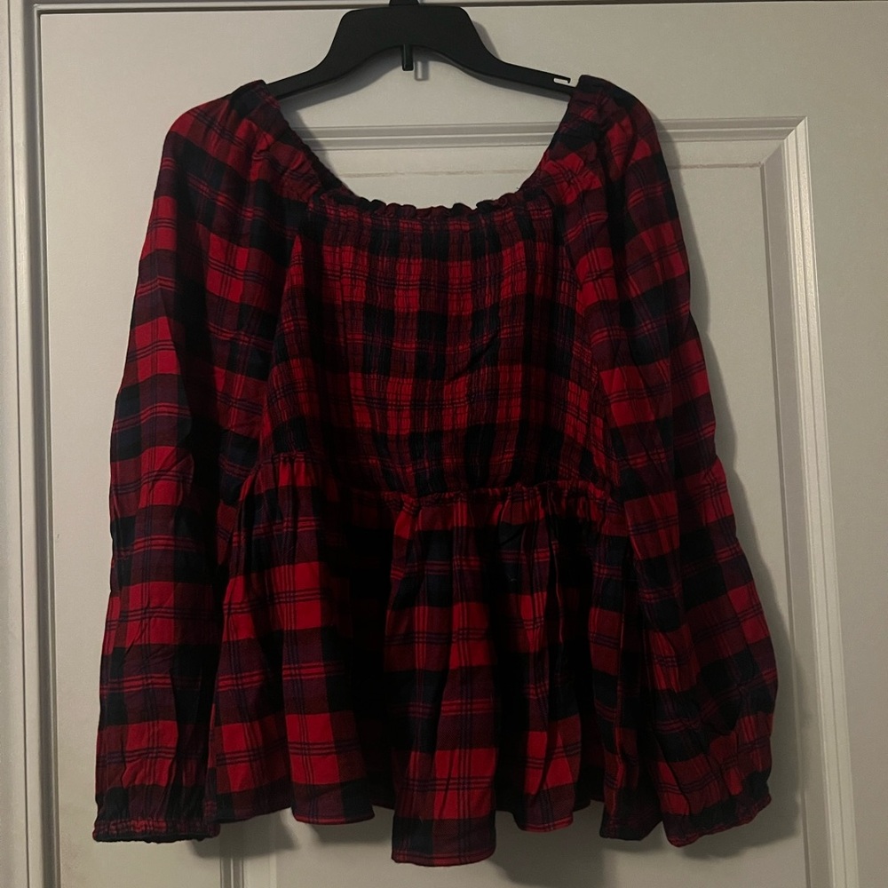 Plaid Red and Navy Women's Top-Size 1
